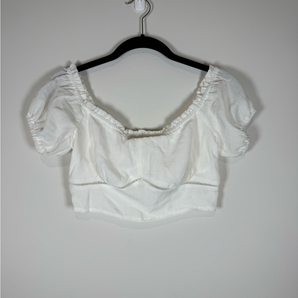 Blue Blush White Puff Sleeve Crop Top